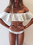 Drop Shoulder Swimsuit - Wide Flounced Ruffled Trim